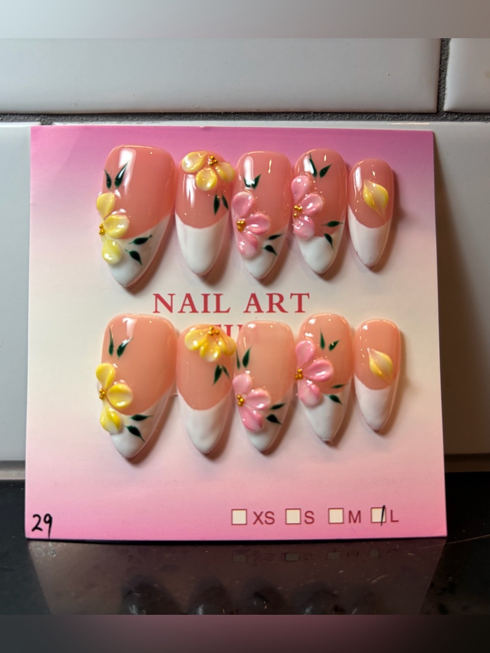 Almond shapes press ons- floral French tips